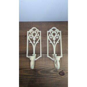 Vintage Homco 4229 Cream Scroll Wall Sconce Candle Holder Pair 1982 Made in USA